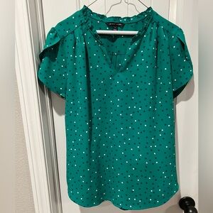41 Hawthorn Green Puff Sleeve Blouse Relaxed Fit with blue & white polka